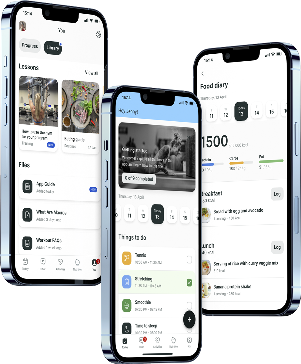 A mockup of the coaching app showcasing the features.